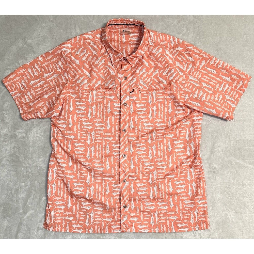 World Wide Sportsman Mens XL Coral Fish Print Fishing Button Down Shirt Bass Pro